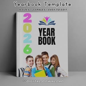 High School Yearbook Template, Class of 2026 Editable Senior Yearbook Layout School Memory Photo Collage Canva Yearbook Sports Team Yearbook