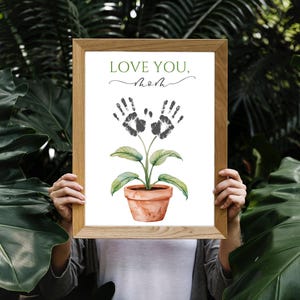 Art de l'empreinte de main de maman, artisanat d'empreinte de main de pot de fleur imprimable, cadeau pour maman, empreinte de main d'anniversaire de maman, cadeau de fête des mères préscolaire de bébé