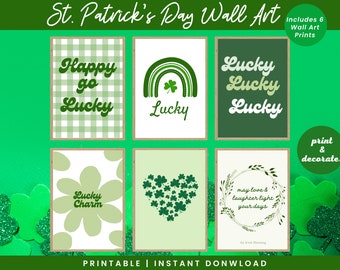Set de 6 impresiones de arte mural para el Día de San Patricio: paquete imprimible de decoración irlandesa de la suerte