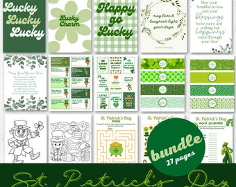St. Patricks Day Decorations & Games Bundle, St Patty's Coloring Pages (PDF)