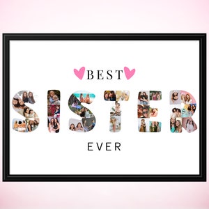 Collage de fotos de hermana personalizado, regalo de cumpleaños de hermana, regalo de hermana personalizado, impresión de fotos de hermana, regalos para su impresión de plantilla de Canva en casa