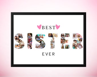 Custom Sister Photo Collage, Sister Birthday Gift, Personalized Sister Gift, Sister Photo Print, Gifts for Her Canva Template Print At Home