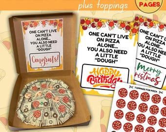 Pacote de placas de pizza com dinheiro para impressão, ideia de presente de aniversário com dinheiro, placa de massa de aniversário, pizza com dinheiro para aniversário, presente de aniversário para amantes de pizza com massa de dinheiro