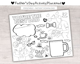 Vatertagsaktivitäts-Tischset, Best Dad-Tischset, Kinderaktivitätsblatt, druckbare Kinder Dad Craft Vatertagsspiel Dad Malseite Basteln