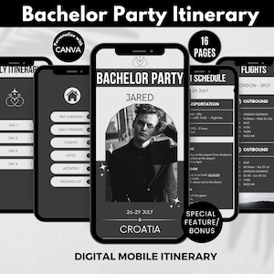 Bachelor Party Weekend Itinerary Template, Stag Do Planner, Custom Itinerary Packing List Personalizable Groom Party Plan Gift MOBILE TABLET