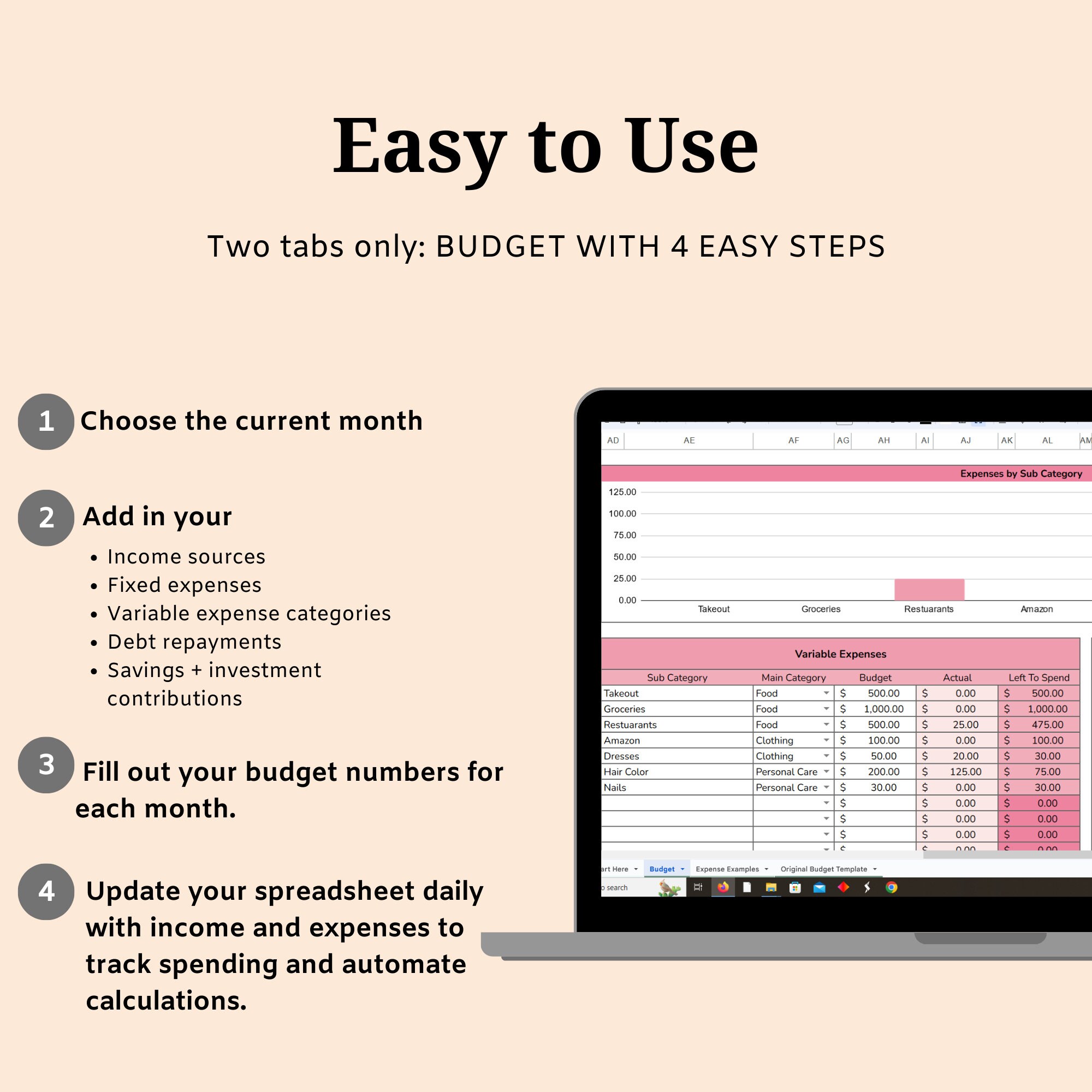Monthly Budget Google Sheets, Simple Budget Spreadsheet, Google Sheets ...