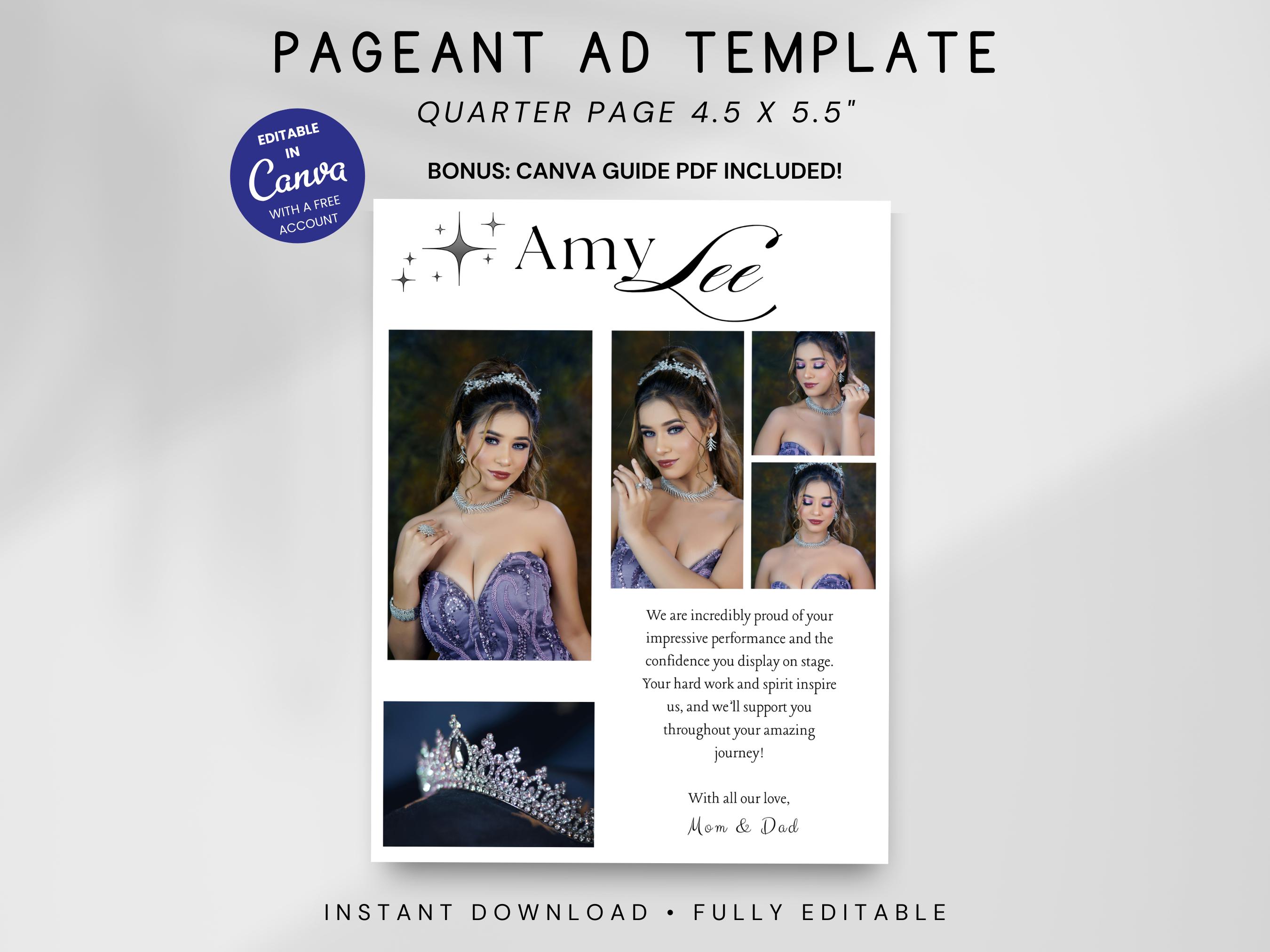 Pageant Sponsor Add Editable Quarter Page Pageant Sponsor Ad Template, Printable Business ...