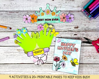 Mother's Day Activity Bundle, Flower Bouquets, Coloring Card, Coupon Book, Gift Tags, All About Mom
