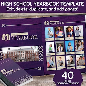 High School Yearbook Template, Editable Senior Class of 2025 Yearbook Layout School Memory Photo Collage Canva Yearbook Student Gift Teacher