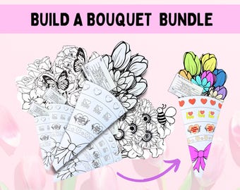 INSTANT DOWNLOAD Mother's Day Blank Name Card Coloring page printable bouquet of flowers heart classroom craft coloring activity DIY kids