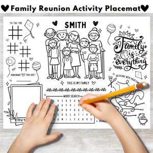 Family Reunion Editable Activity Sheet, Kids Family Reunion Craft, Family Reunion Coloring Page, Printable Family Placemat, Family Name Game