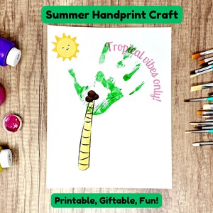 Summer Handprint Craft for Kids, Beach Handprint Craft Baby Keepsake Handprint Preschool Craft DIY Summer Craft Homeschool Daycare Printable
