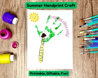 Summer Handprint Craft for Kids, Beach Handprint Craft Baby Keepsake Handprint Preschool Craft DIY Summer Craft Homeschool Daycare Printable