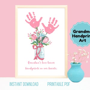 Artesanato de arte com impressão manual da vovó, lembrança de arte com impressão manual de flores para a vovó, buquê de artesanato para crianças, bebês e crianças, presente para avós de netos