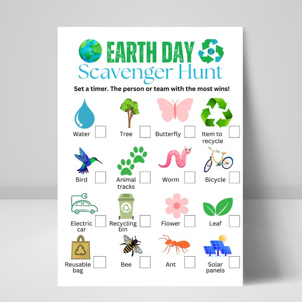 Earth Day Scavenger Hunt Game, Outdoor Scavenger Hunt For Kids, Printable Earth Day Game, Earth Day Activities For Kids, Classroom Activity