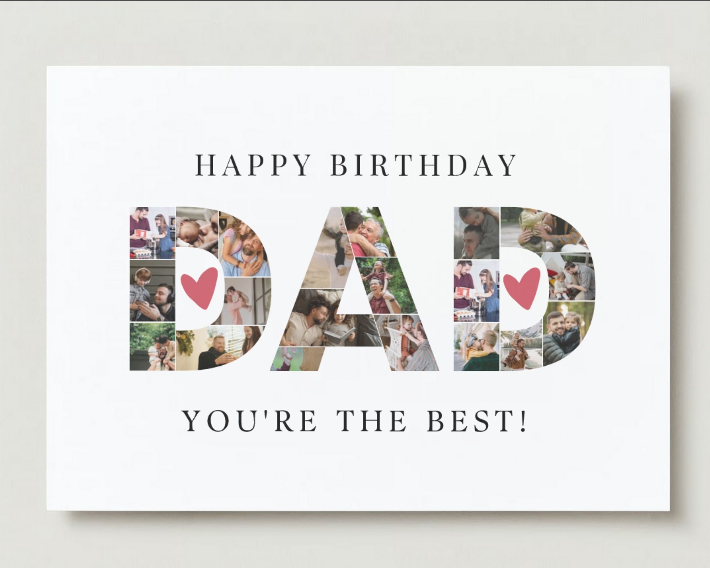 Cartão de aniversário personalizado para impressão com foto para o pai, colagem de fotos personalizável "O melhor pai de todos os tempos", cartão para impressão em casa, edição no Canva, presente personalizado para o pai
