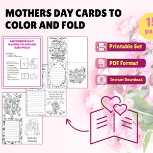 Muttertagskarten, Mom druckbare Karte, Karten zum Ausmalen und Falten, Muttertagsaktivität, Muttertagsfärbung, Mom Geschenk DIY Mom Karte von Kindern