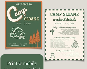 Camp Bachelorette Itinerary Template | Editable Canva Weekend Schedule | Printable Bride Trip Download | Camp Bride Theme