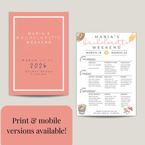 Beach Bachelorette Itinerary Template – Editable Canva Weekend Schedule – Printable Digital Download