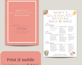 Beach Bachelorette Itinerary Template – Editable Canva Weekend Schedule – Printable Digital Download