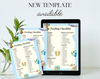 Urlaubs-Packliste – JPG-Datei, auf Englisch, A4-Format, Reise-Organizer, Strand, herunterladbare und druckbare Vorlage