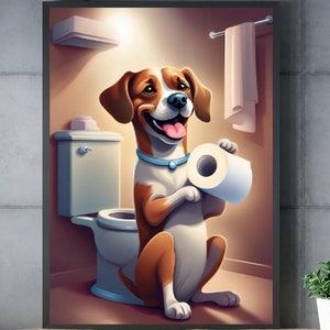 TOILET Digital Poster - Dog in the Toilet, in Files: 1 PDF and 1 JPG (300 dpi), Toilet Wall Art, A2 Format - 42 cm x 59.4 cm