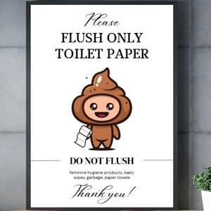 Flush Toilet Paper Digital Poster in JPG File - A3 + &quot;Flush Toilet Paper&quot; Poster Template Editable on Canva (ENGLISH PACK x 2)
