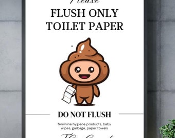 Flush Toilet Paper Digital Poster in JPG File - A3 + "Flush Toilet Paper" Poster Template Editable on Canva (ENGLISH PACK x 2)