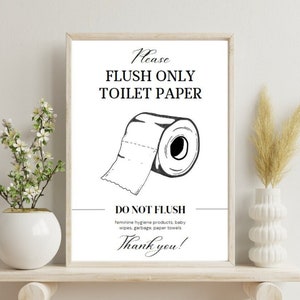 Flush Toilet Paper Digital Poster in JPG File - A3 + &quot;Flush Toilet Paper&quot; Poster Template Editable on Canva (ENGLISH PACK x 2)