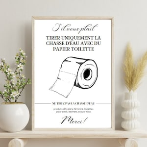 Flush Toilet Paper Digital Poster in JPG File - A3 + &quot;Flush Toilet Paper&quot; Poster Template Editable on Canva (FRENCH PACK x 2)