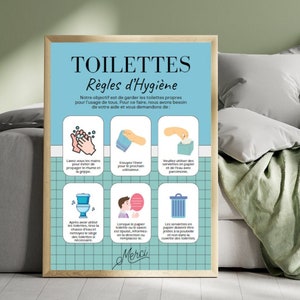 Digital Poster - Toilet Rules, A3, JPG File + Toilet Rules Poster Template Editable on Canva (FRENCH PACK x 2)