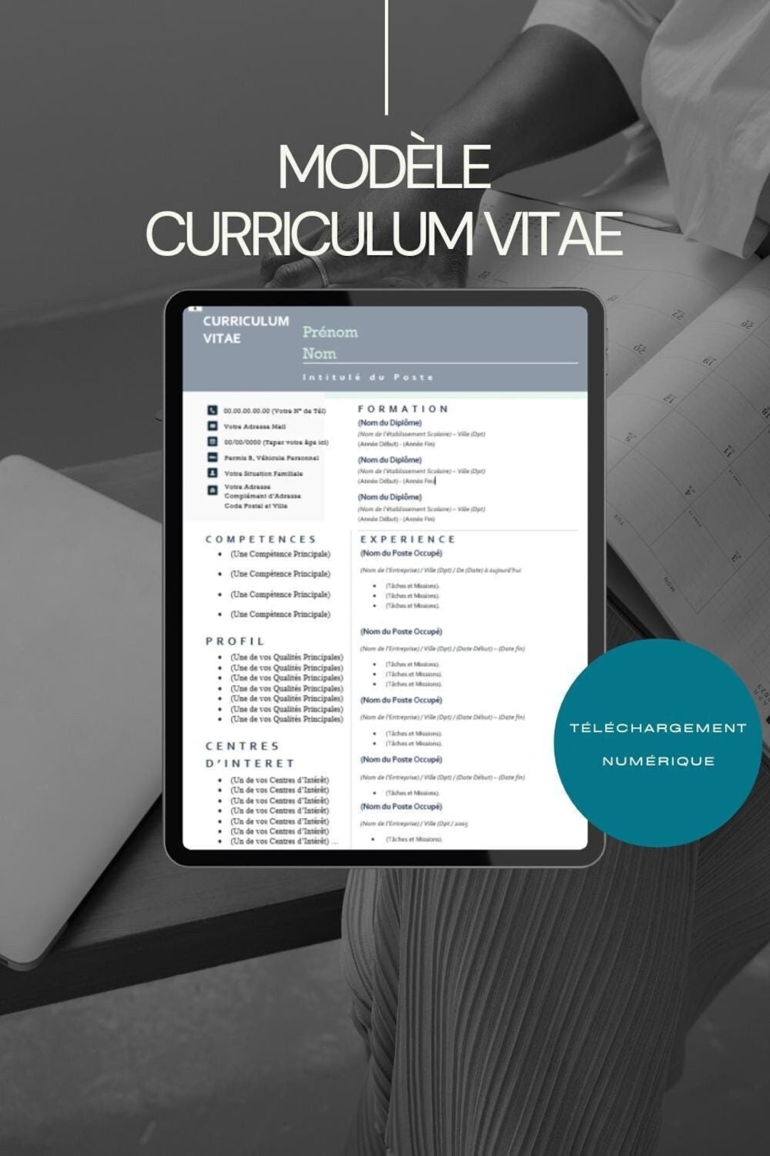 Professional CV Template Without Photo and in French, on Word ...