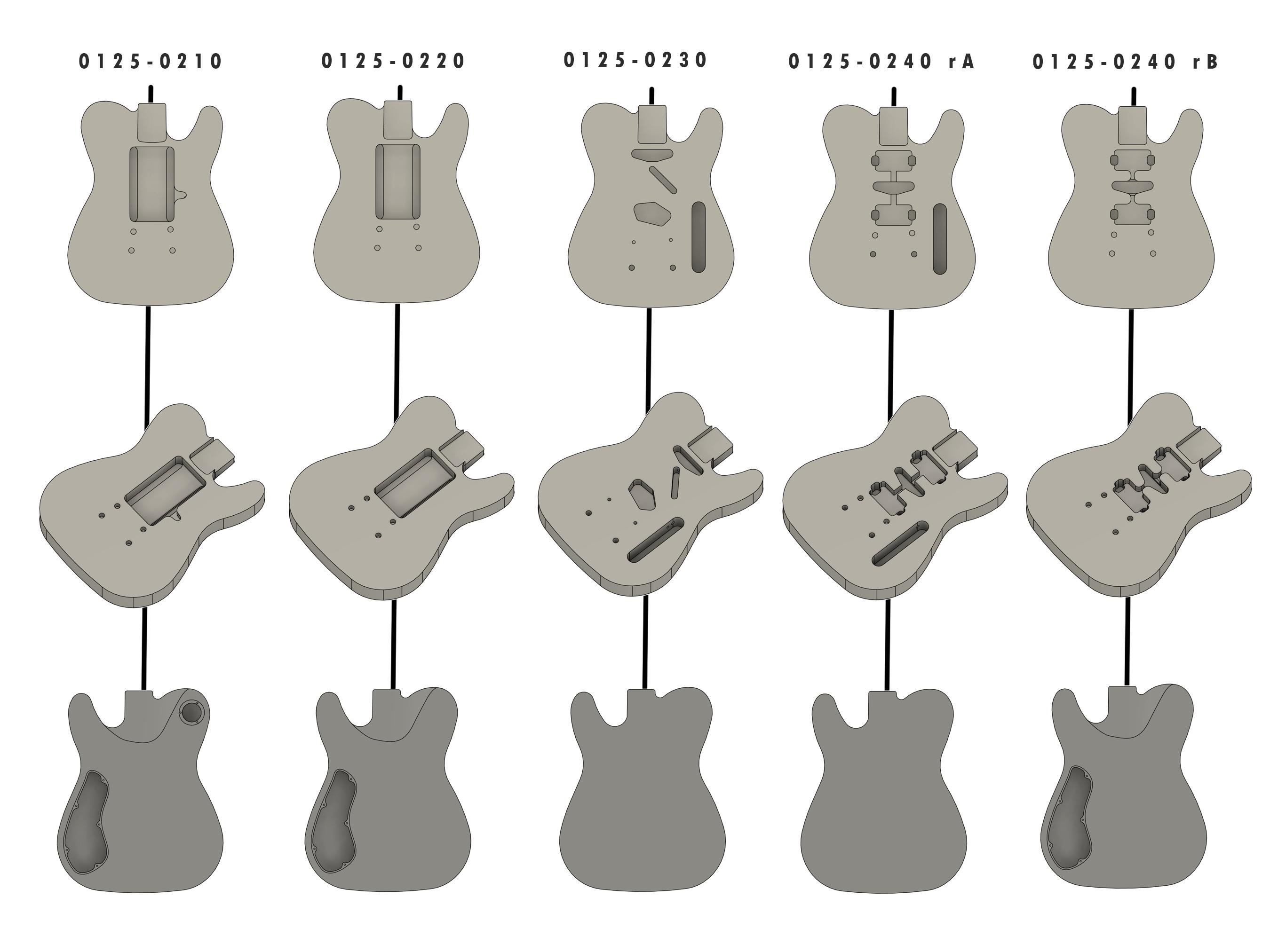 テレキャスター ボディ - エレキギター - CAD モデル - 10 種類