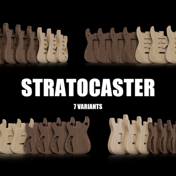 Corps Stratocaster - Guitare électrique - Modèle CAO - 7 variantes - .step, .stl, .f3d, .dxf