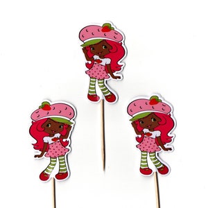 African American Strawberry Shortcake Toppers, African Strawberry Shortcake Cupcake Toppers. 12 Double Sided