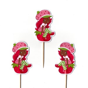 African American Strawberry Shortcake Toppers, African Strawberry Shortcake Cupcake Toppers. 12 Double Sided