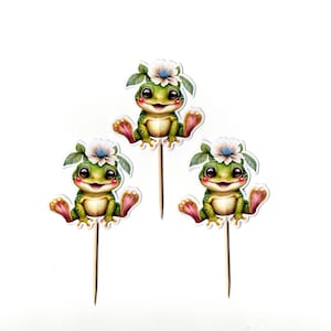 Froggy Toppers, Cute Frog Cupcake Toppers, Frog Cake Topper, 12 Double Sided