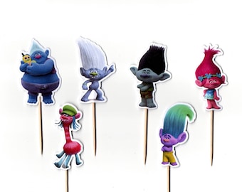 Troll-cupcaketoppers: dubbelzijdige feestdecoraties