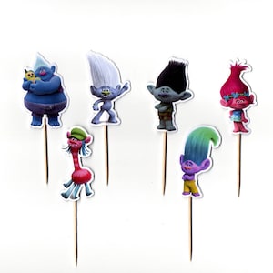 Troll Toppers,  Troll Cupcake Toppers. 12 Double Sided