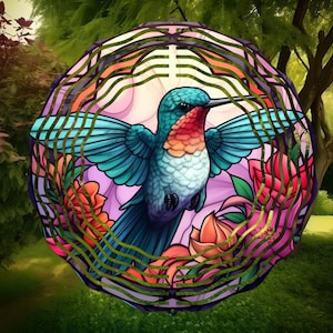 Hummingbird Wind Spinner, Hummingbird, Outdoor Decor, Yard Art, Wind Spinner, Stained Glass Spinner