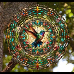 Hummingbird Wind Spinner, Hummingbird, Outdoor Decor, Yard Art, Wind Spinner, Stained Glass Spinner