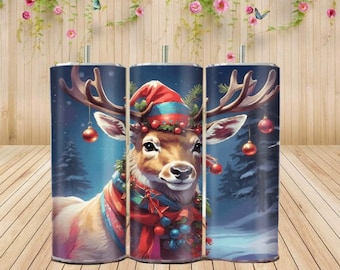 Christmas Deer Tumbler: Personalized 20oz Stainless Steel Gift