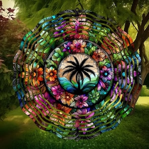 Tropical Wind Spinner, Palm Tree, Outdoor Decor, Yard Art, Wind Spinner, Charming Spinner Tropical Palm Tree