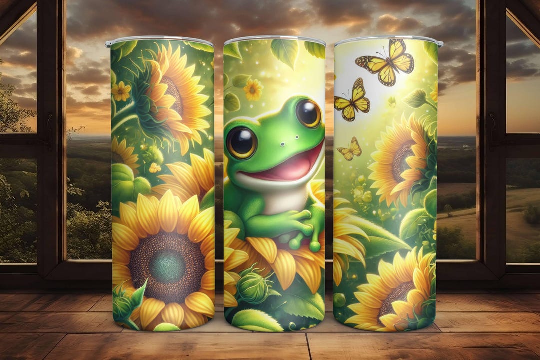 Frog Sunflower Tumbler Wrap: 20 Oz Skinny Sublimation Design (PNG ...