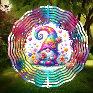 Gnome Wind Spinner, Watercolor Gnome, Outdoor Decor, Yard Art, Wind Spinner, Gnome Spinner