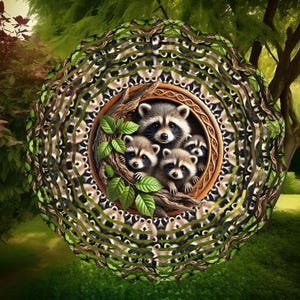 Raccoon Wind Spinner: Aluminum Metal Outdoor Yard Art