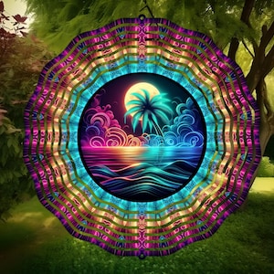 Neon Palm Tree Wind Spinner, Palm Tree, Outdoor Decor, Yard Art, Wind Spinner, Neon Palm Tree Spinner
