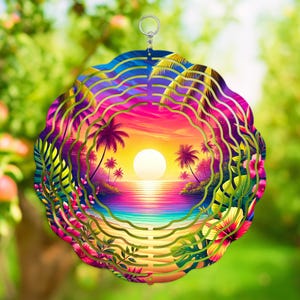 Beach Sunset Wind Spinner, Ocean, Outdoor Decor, Yard Art, Wind Spinner, Sunset Spinner