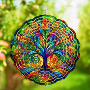 Tree of Life Wind Spinner, Stained Glass Look, Outdoor Decor, Yard Art, Wind Spinner, Tree of Life Wind Spinner