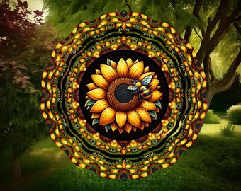 Bee on Sunflower Metal Wind Spinner: Outdoor Yard Art